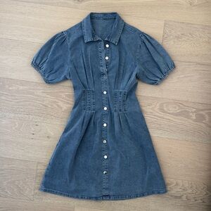 Puff Sleeve Denim Mini Dress